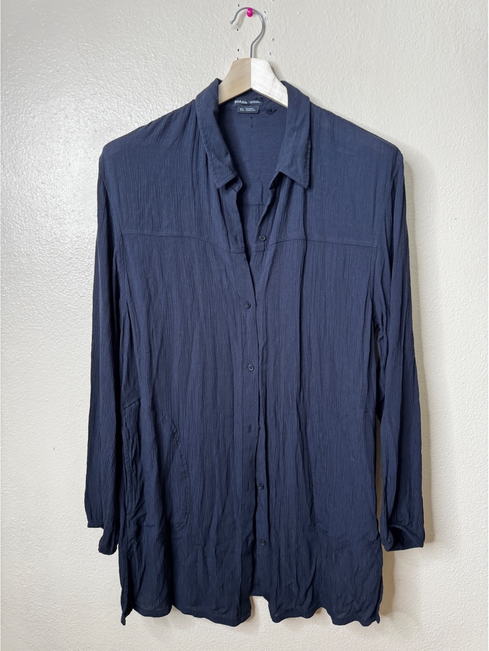 prAna Womens XL Shirt Dress Black 100% Tencel Modal Long Sleeve Button Up